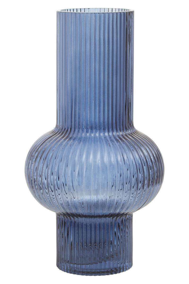 Benka Blue Ribbed Glass Vase