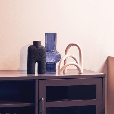 Benka Blue Ribbed Glass Vase