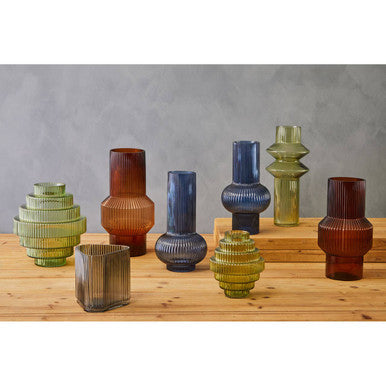 Benka Blue Ribbed Glass Vase