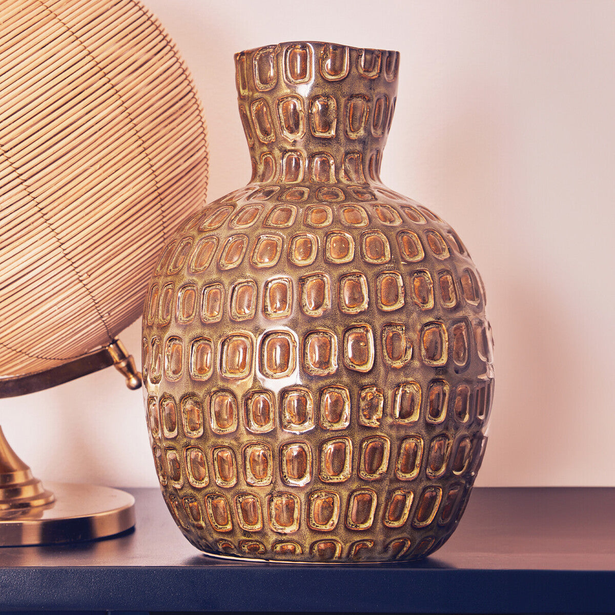 Large Green Textured Ceramic Vase | Yana