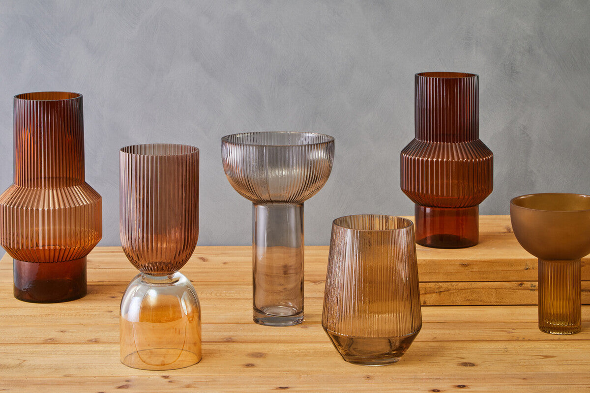 Esma Small Amber and Brown Glass Vase