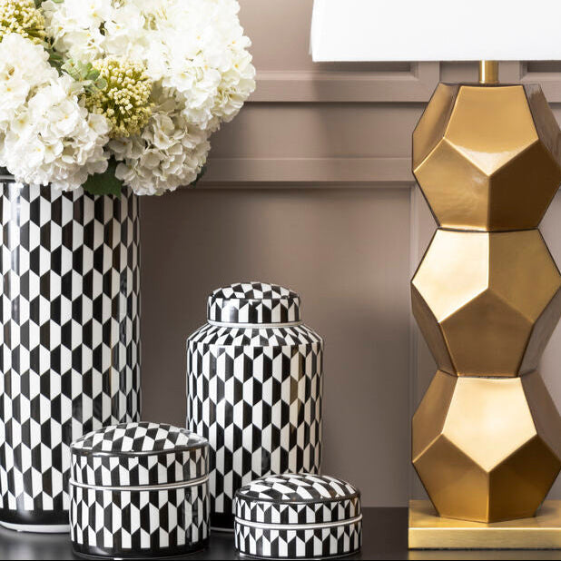 Marlo Small Black and White Geometric Print Ceramic Trinket Box