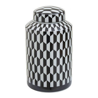 Small Black and White Geometric Print Ceramic Jar | Marlo