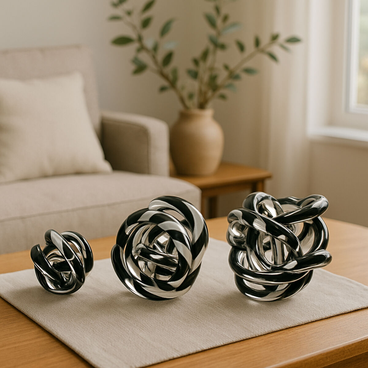Knot Decor Black And White Glass Ornament