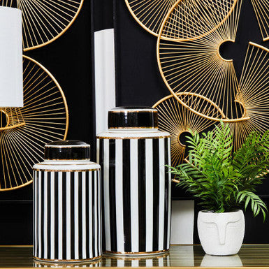 Doria Small Black And White Stripes Ceramic Jar