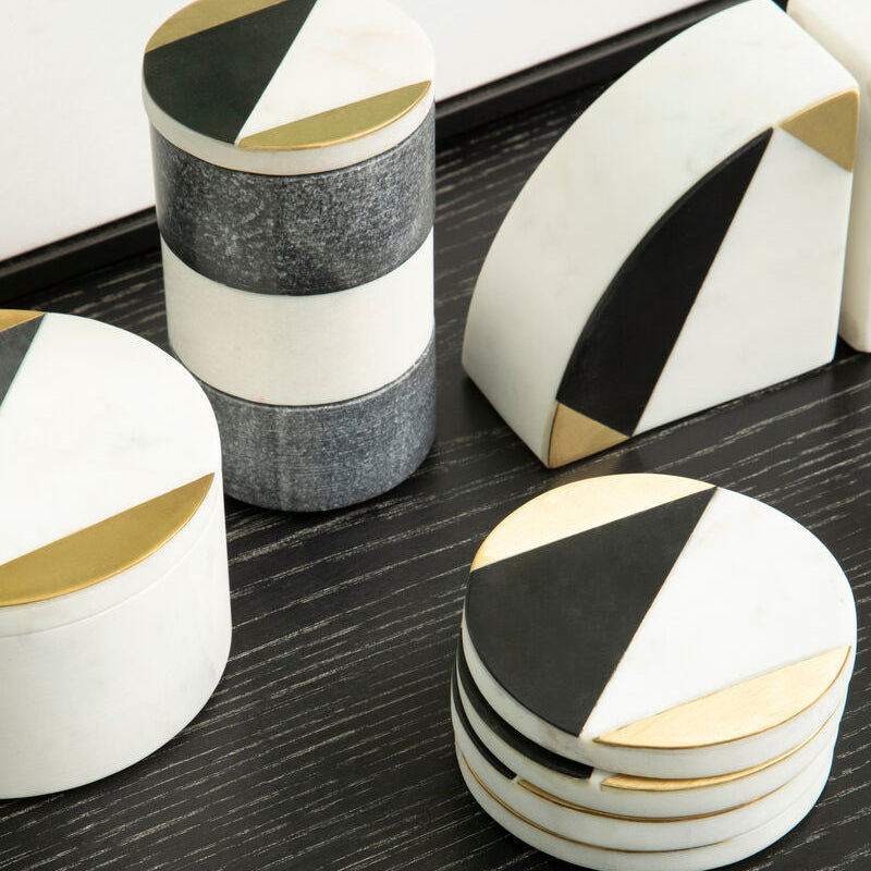 Omari Set of 4 Black and White Marble Gold Inlay Coasters