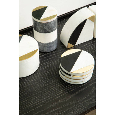 Omari Set of 4 Black and White Marble Gold Inlay Coasters
