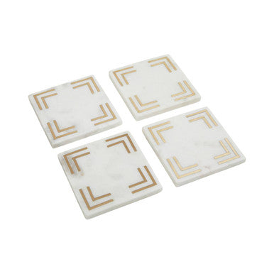 Omari Set of Four White Marble Gold Inlay Square Coasters