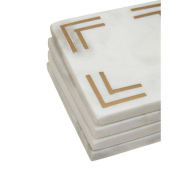 Omari Set of Four White Marble Gold Inlay Square Coasters