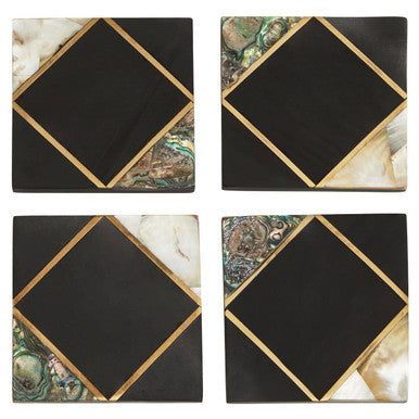Set of 4 Black Slate with Mother of Pearl Inlay Coasters | Oriana