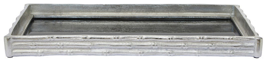 Silver Finish Bamboo Effect Mirrored Tray | Hiba