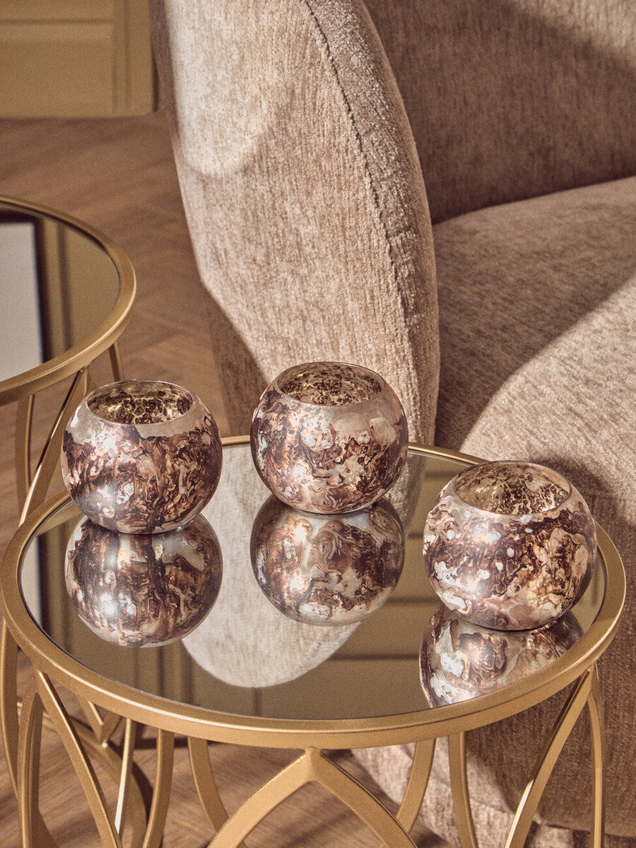 Set of 3 Brown Marble Effect Tealight Holders | Garan