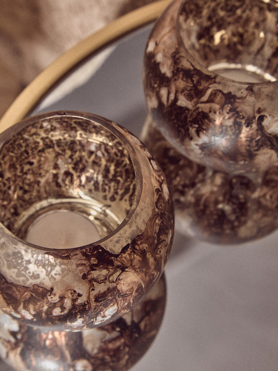 Set of 3 Brown Marble Effect Tealight Holders | Garan
