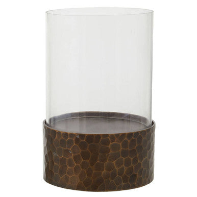 Akola Antique Gold Finish and Glass Small Hurricane Candle Holder