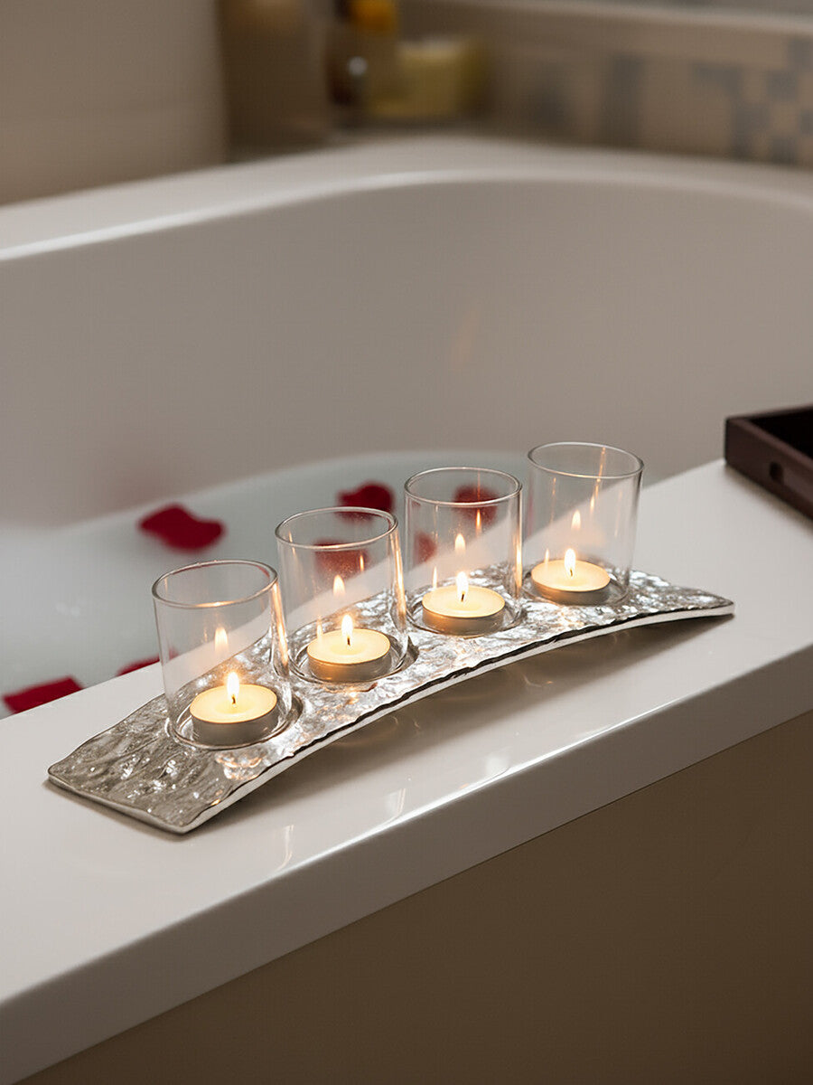 Akola Curved 4 Tealight Holder in Silver