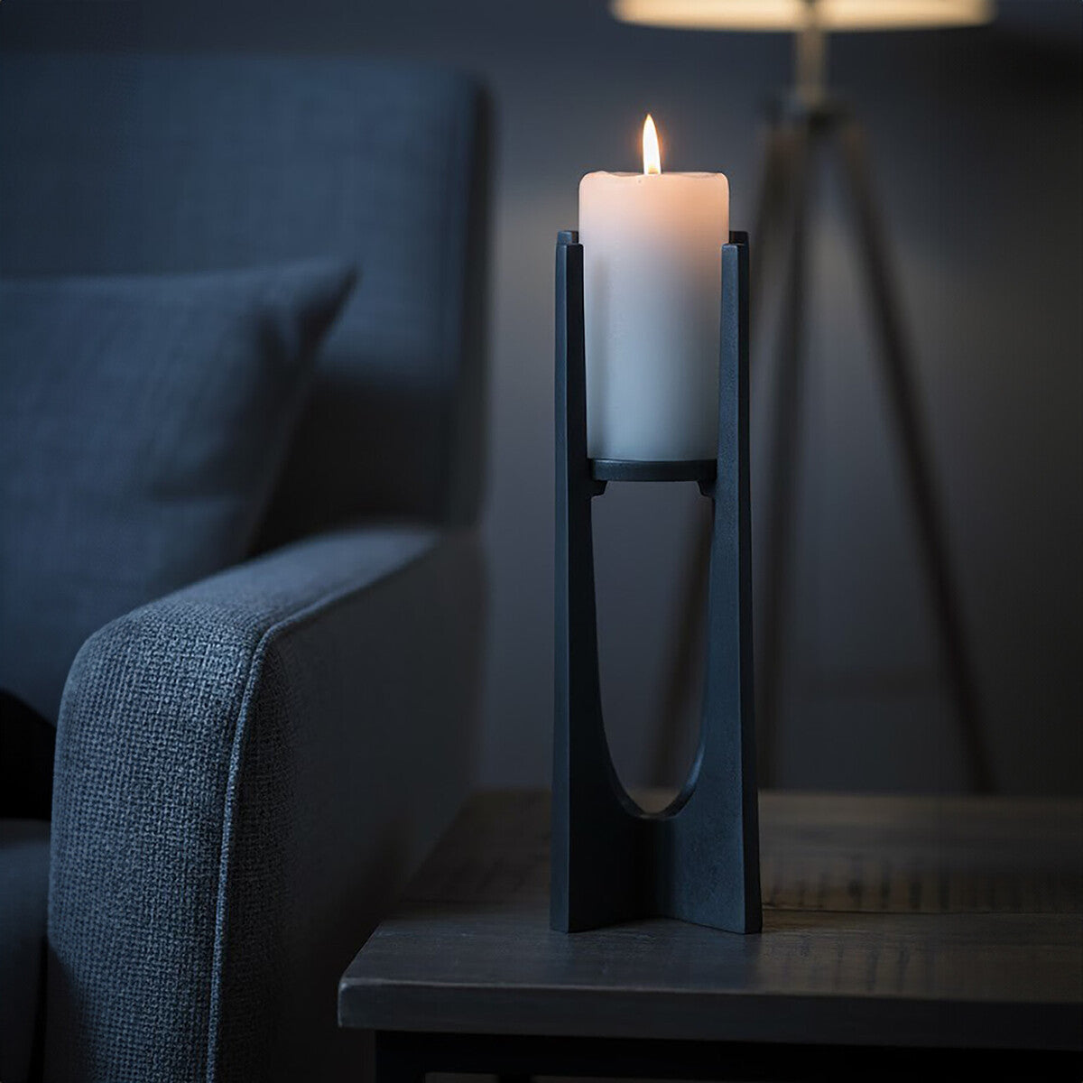 Small Washed Grey Finish Candle Holder | Dante