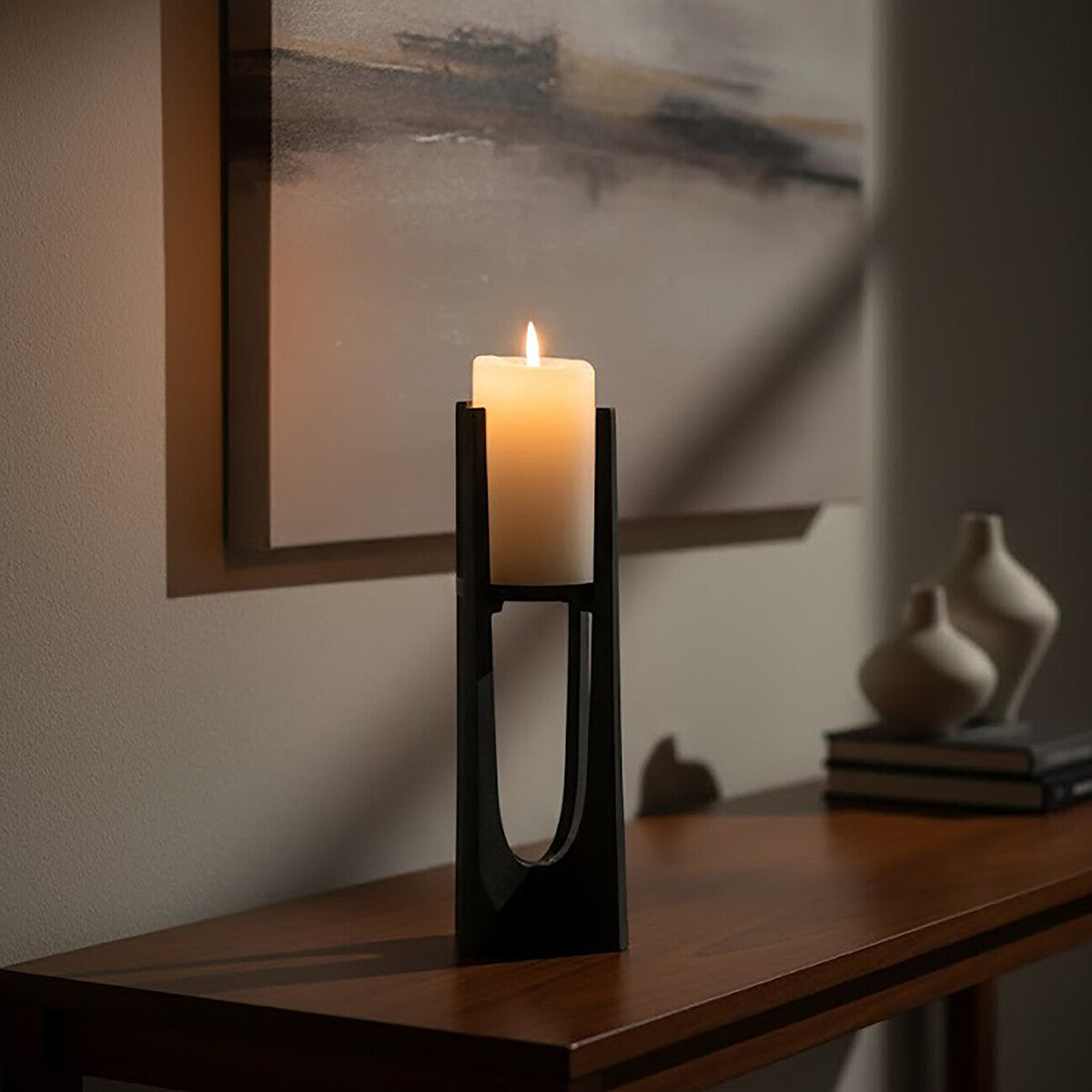 Small Washed Grey Finish Candle Holder | Dante