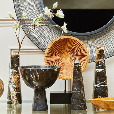 Salmo Large Black Marble Pedestal Bowl