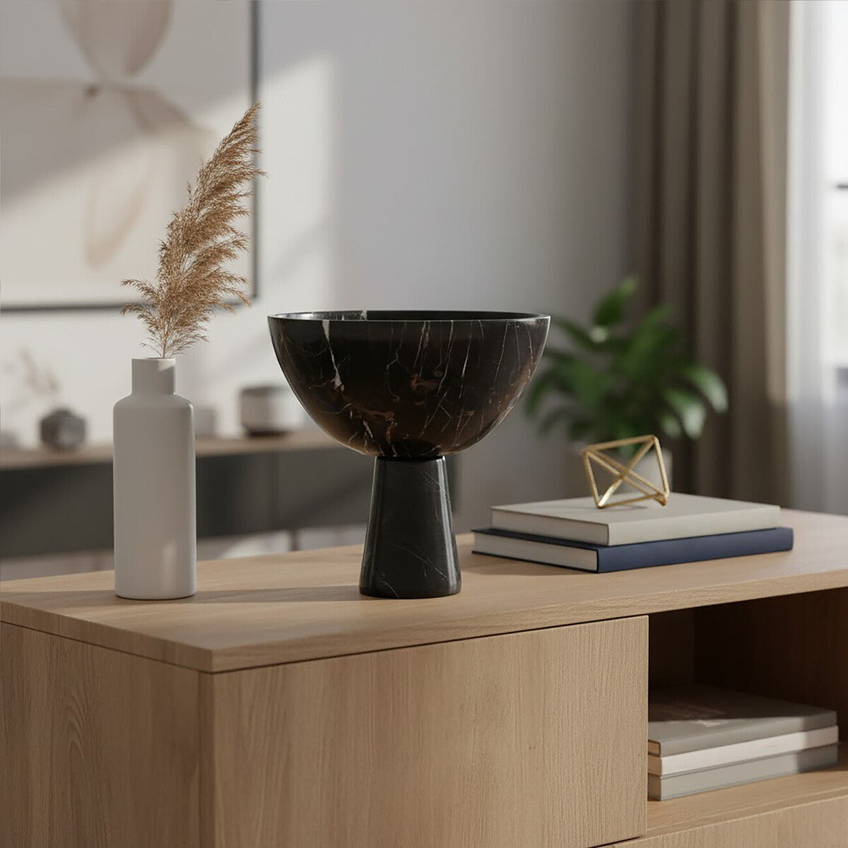 Salmo Large Black Marble Pedestal Bowl