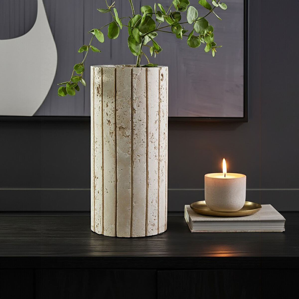 Travertine Ribbed Vase | Tibor