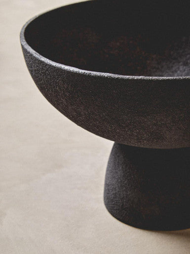 Large Textured Black Pedestal Bowl | Deriva