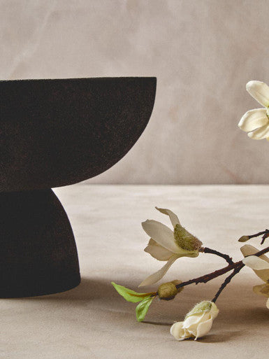 Large Textured Black Pedestal Bowl | Deriva