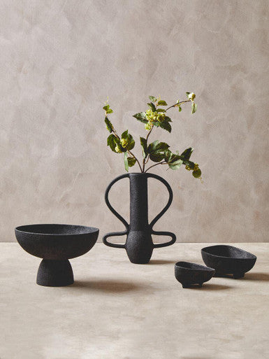 Large Textured Black Pedestal Bowl | Deriva