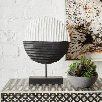 Fidel Black and White Mango Wood Round Sculpture