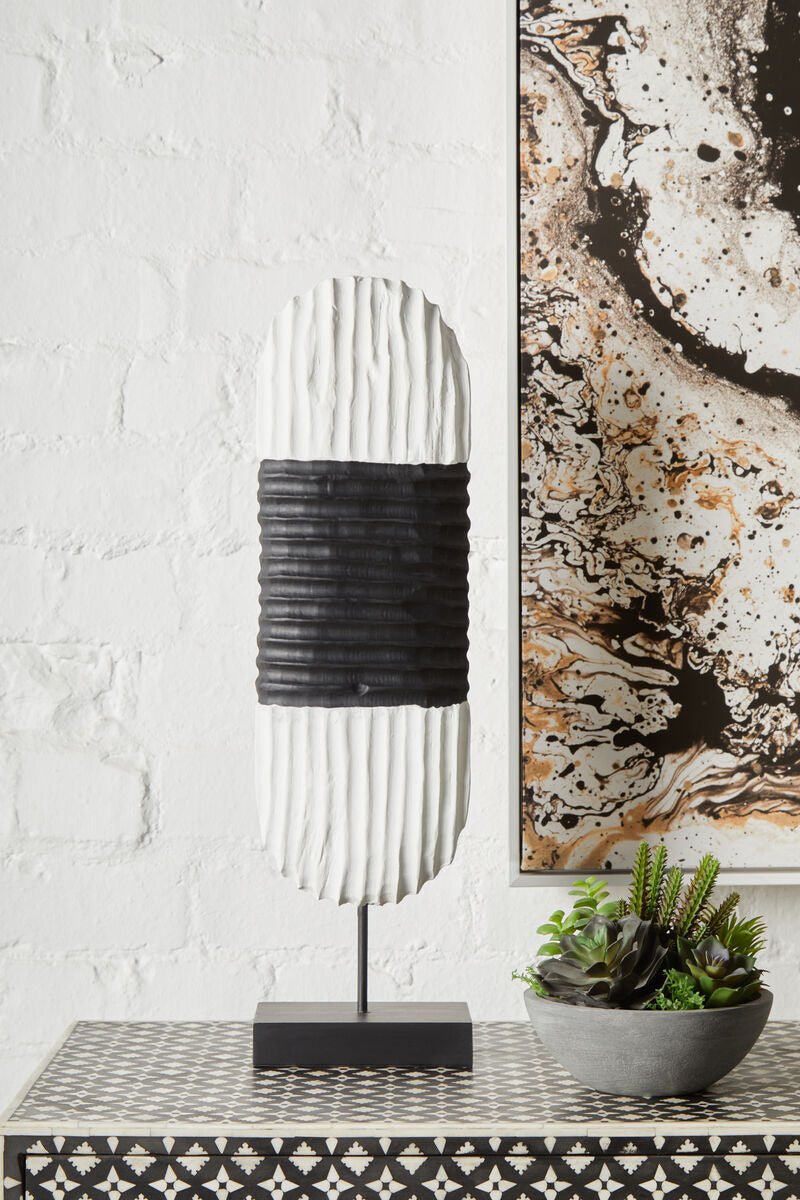 Fidel Black and White Mango Wood Oblong Sculpture