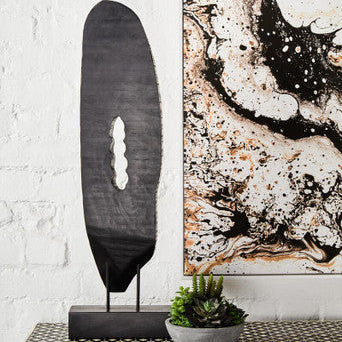 Fidel Rustic Black Vertical Mango Wood Slice Sculpture