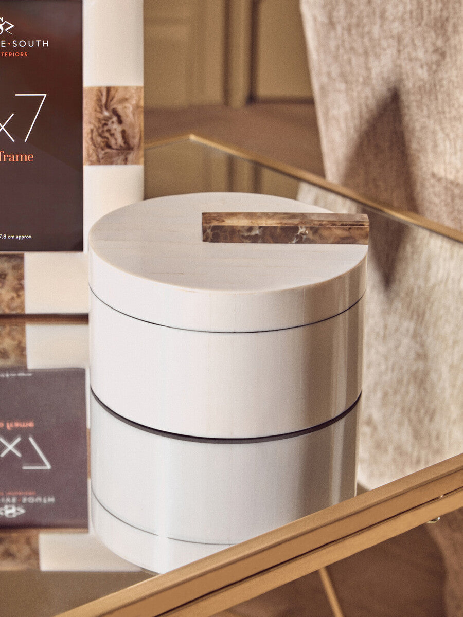 Decio Cream And Brown Small Round Box