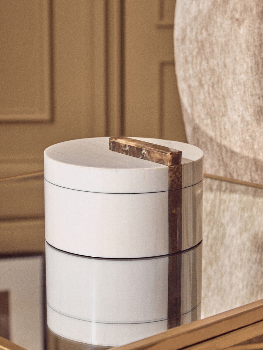 Decio Cream And Brown Small Round Box