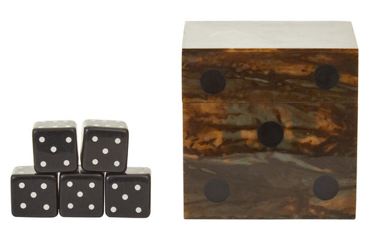 Churchill Games Brown And Black Finish Dice Box With Five Dice