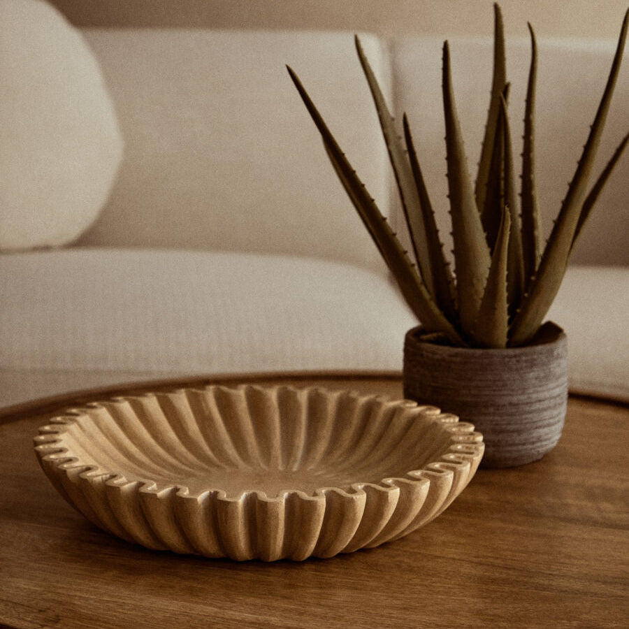 Savio Large Ochre Fluted Marble Bowl