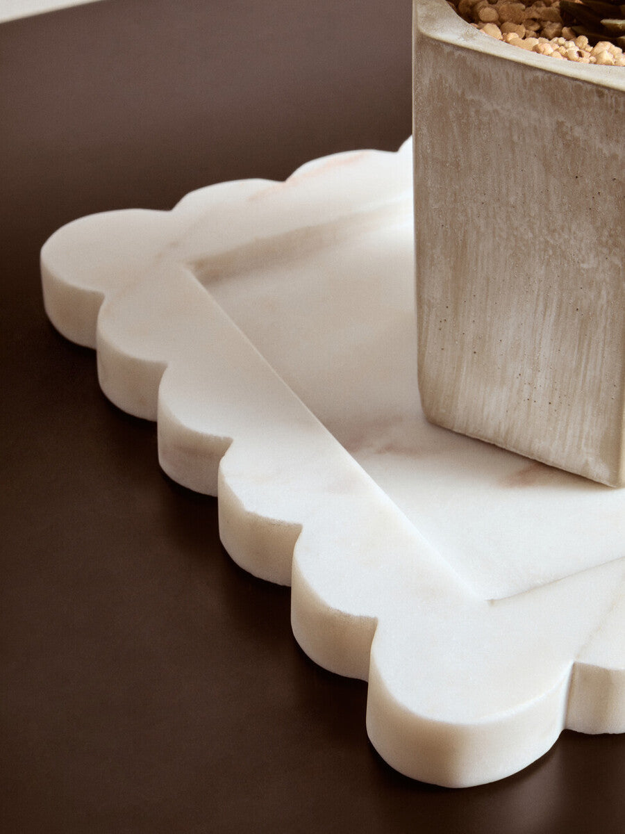 White Marble Square Small Tray with Scallop Edges | Savio