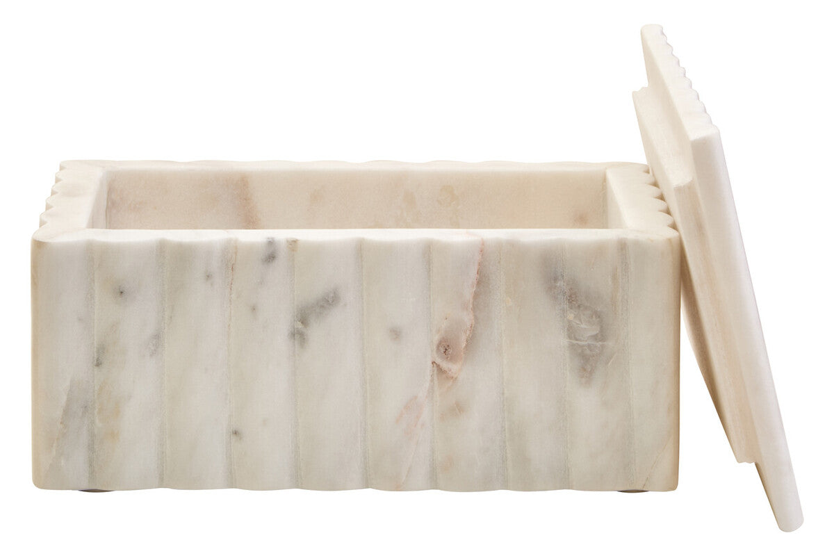 Rectangular White Fluted Marble Box | Savio