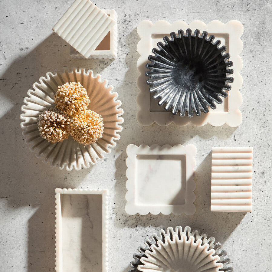 Square White Fluted Marble Box | Savio