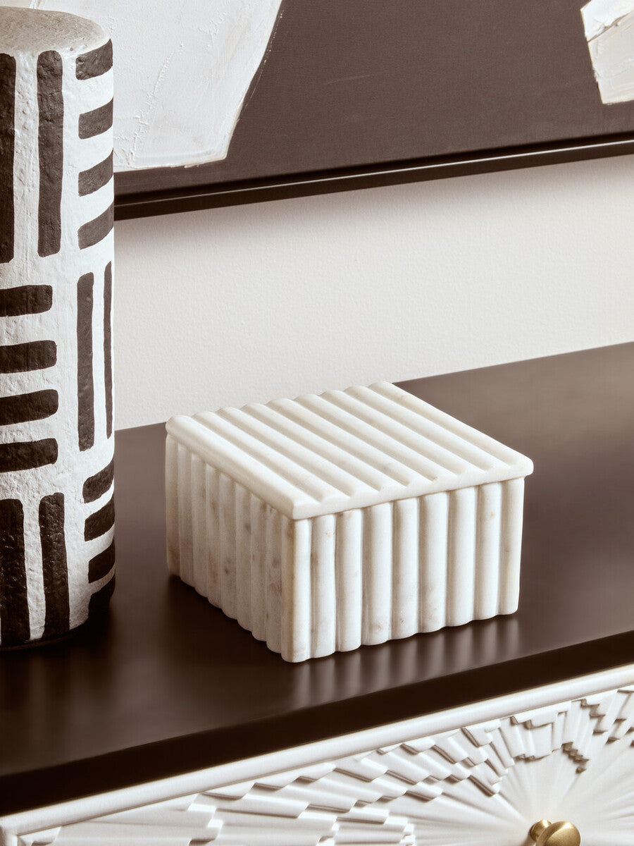 Square White Fluted Marble Box | Savio