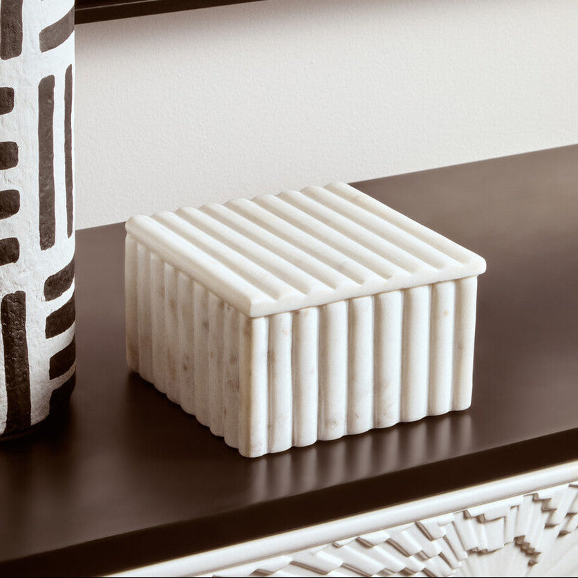 Square White Fluted Marble Box | Savio