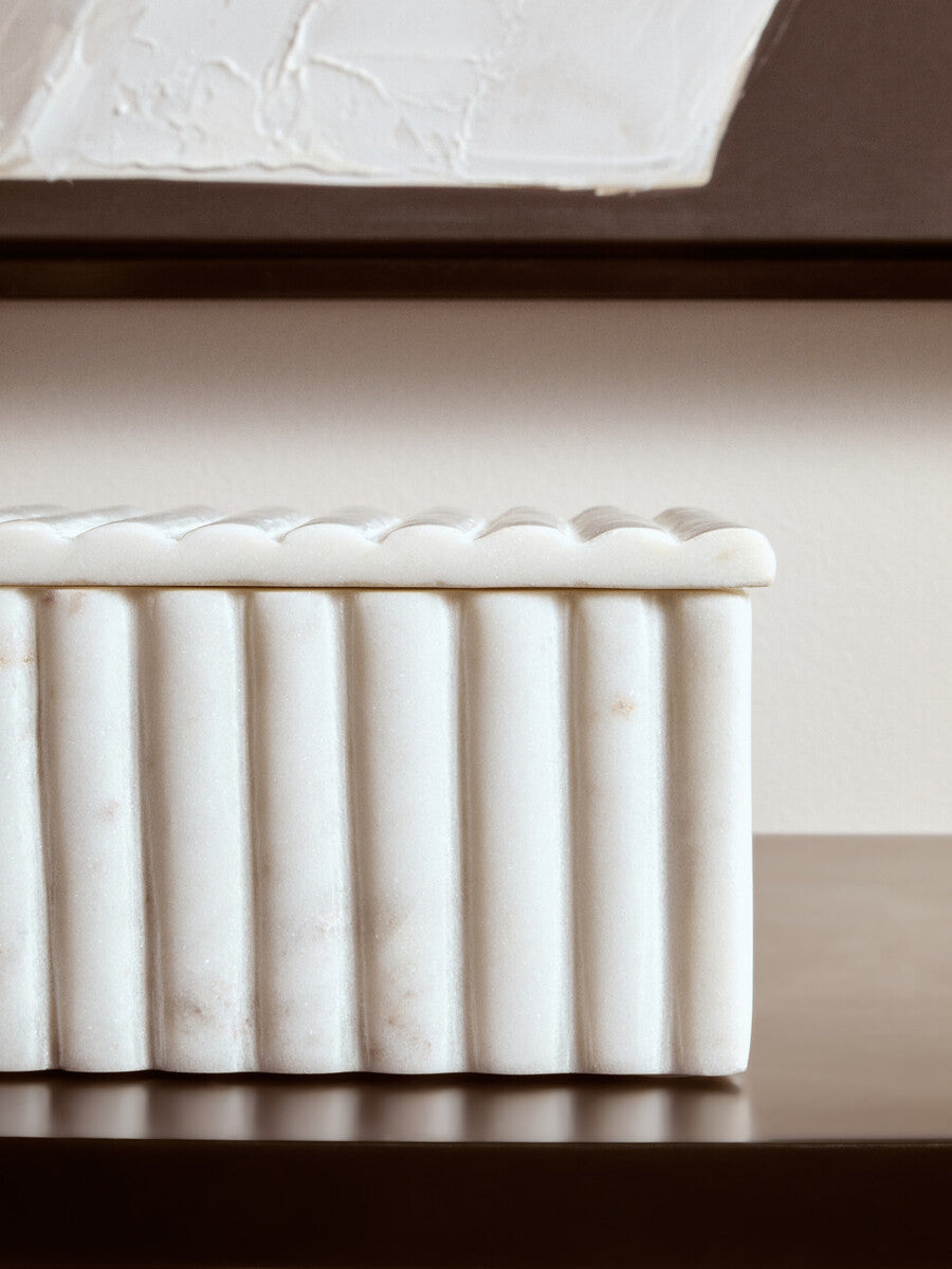 Square White Fluted Marble Box | Savio