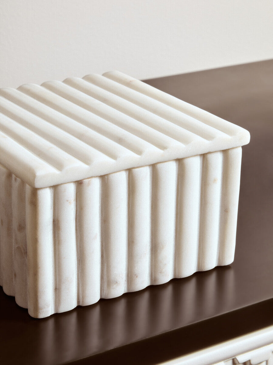 Square White Fluted Marble Box | Savio