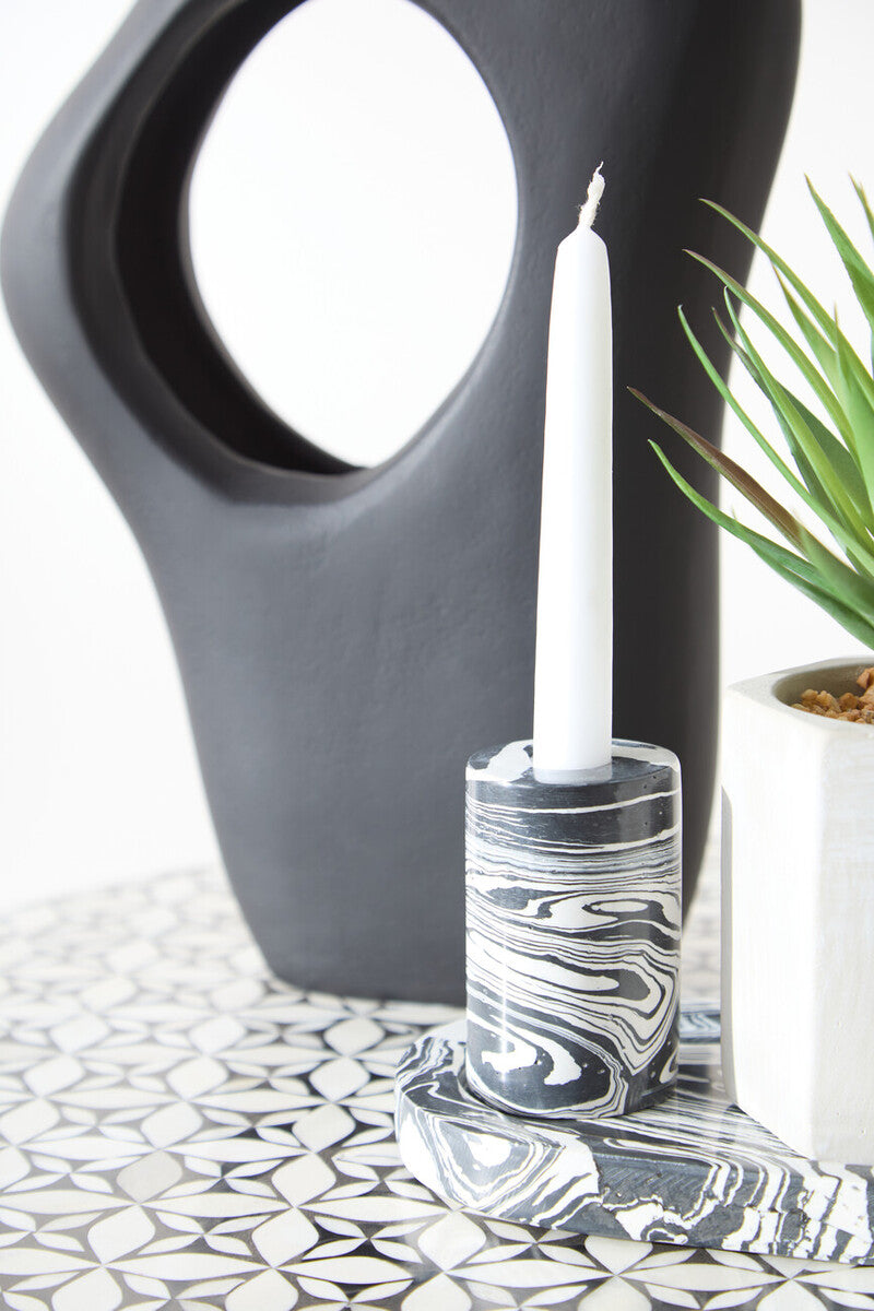 Black and White Marble Two Way Candle Holder | Helsa