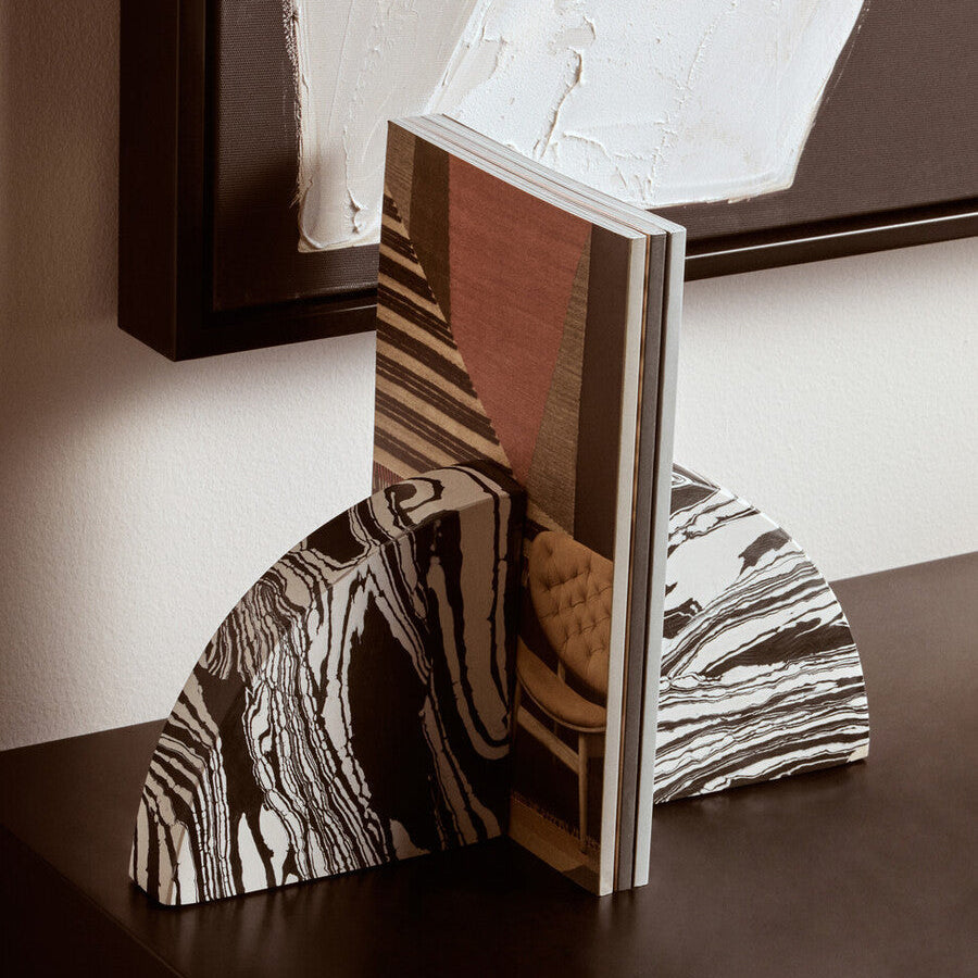 Black and White Marble Set of Two Bookends | Helsa