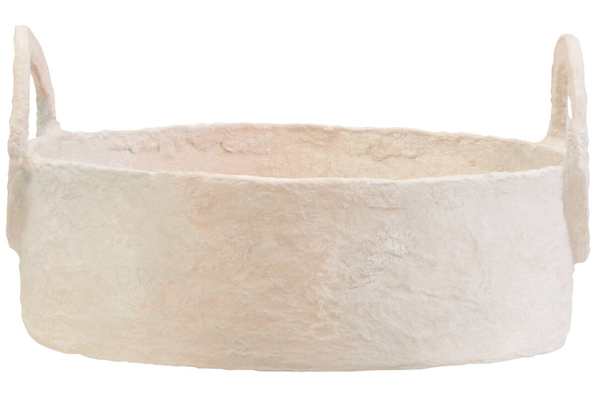 Sanai Cotton Mache Round Tray With Decorative Handles