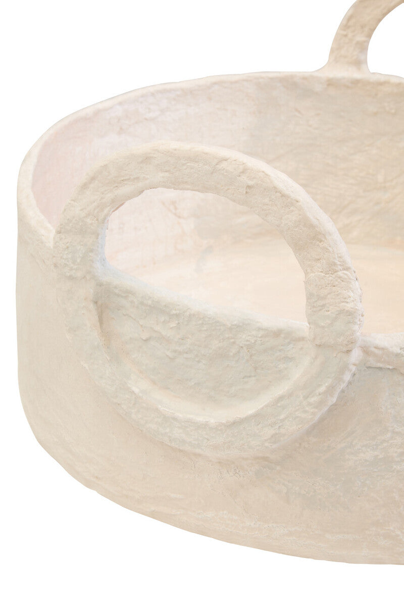 Sanai Cotton Mache Round Tray With Decorative Handles