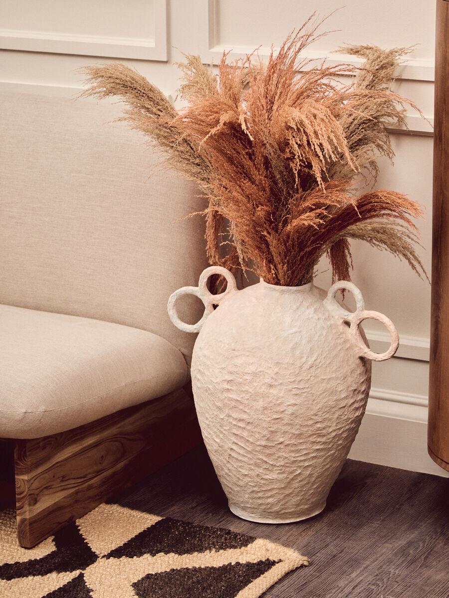 Sanai Cotton Mache Large Vase With Decorative Handles