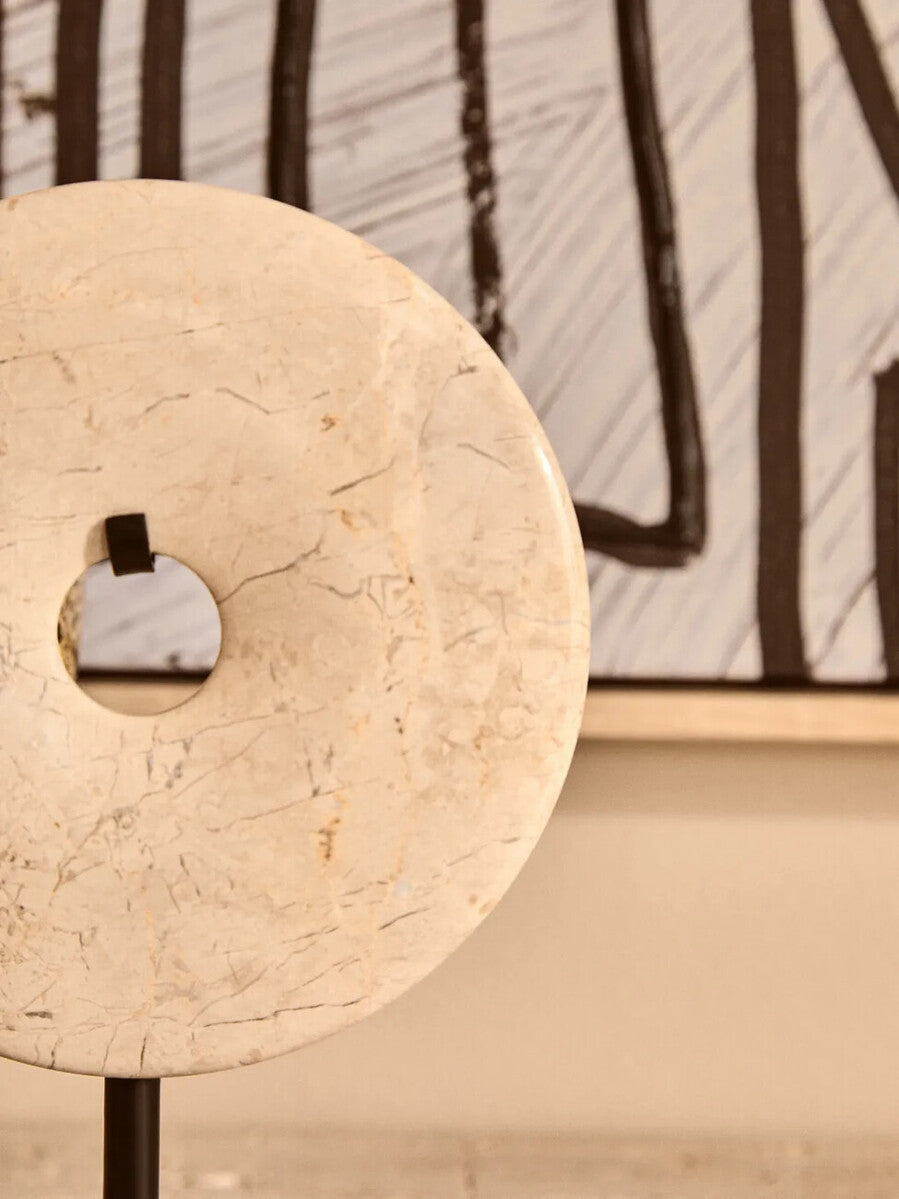 Extra Small Cream Marble Round Dia 15cm Disc Sculpture | Zoro