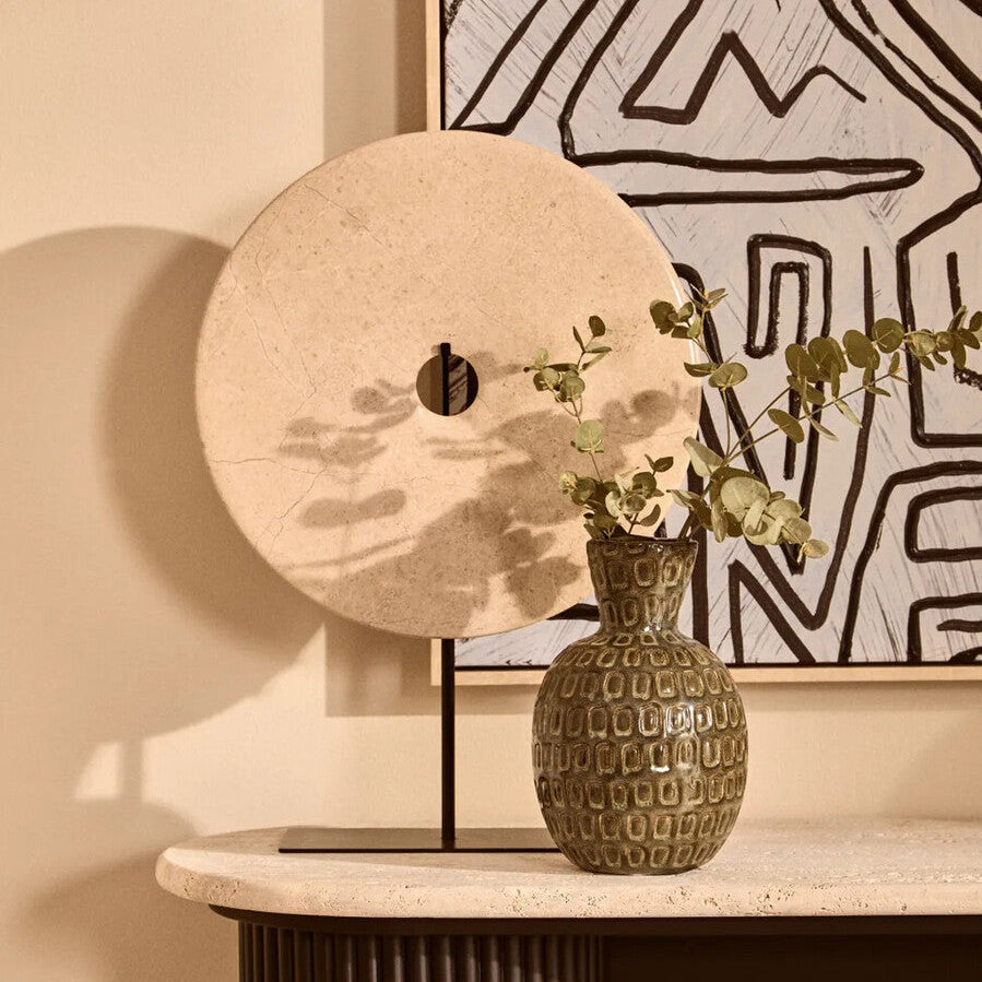 Extra Large Cream Round Dia 35cm Marble Disc Sculpture | Zoro