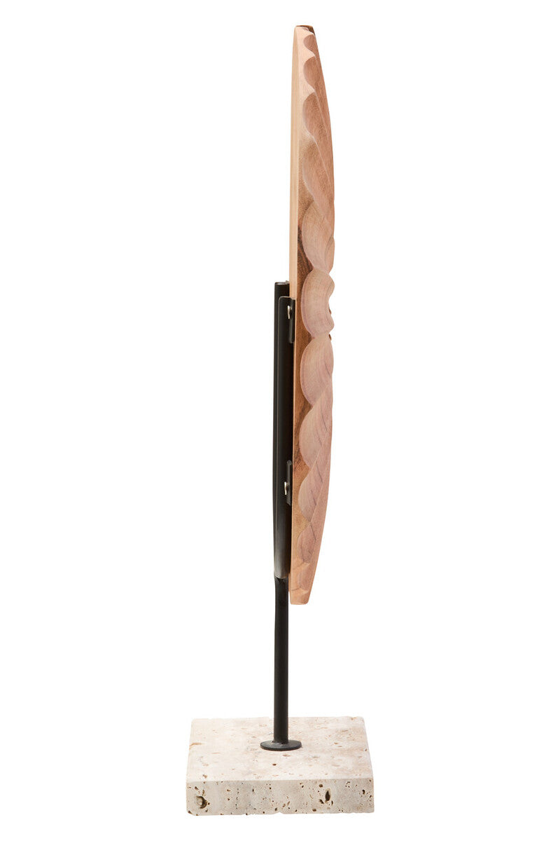 Natural Wood Sculpture with Travertine Base | Westo
