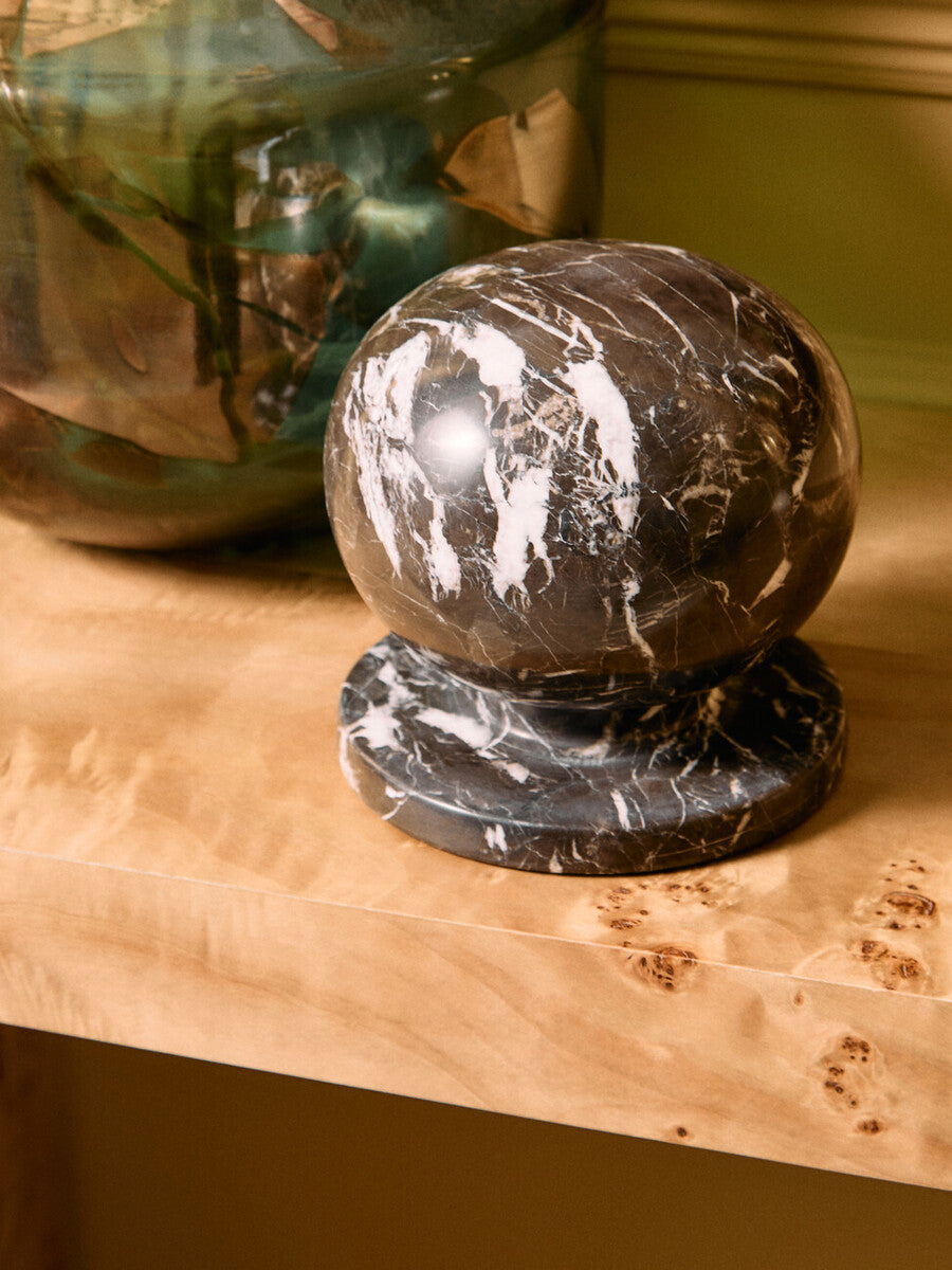 Zoro Black and White Veined Marble Ball Sculpture
